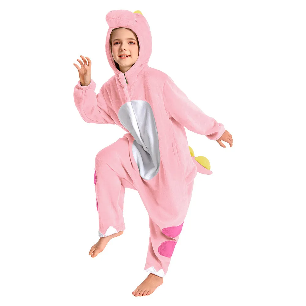 OLAOLA Kids Pink Dinosaur Animal Onesie Plush Soft Flannel Warm Home Pajamas One-Piece Sleepwear