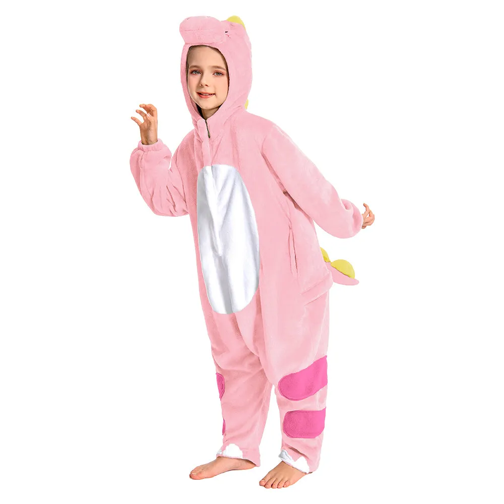OLAOLA Kids Pink Dinosaur Animal Onesie Plush Soft Flannel Warm Home Pajamas One-Piece Sleepwear
