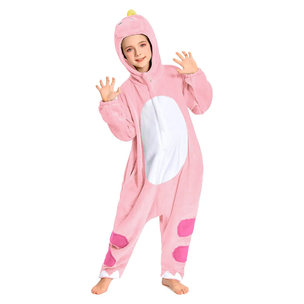 OLAOLA Kids Pink Dinosaur Animal Onesie Plush Soft Flannel Warm Home Pajamas One-Piece Sleepwear