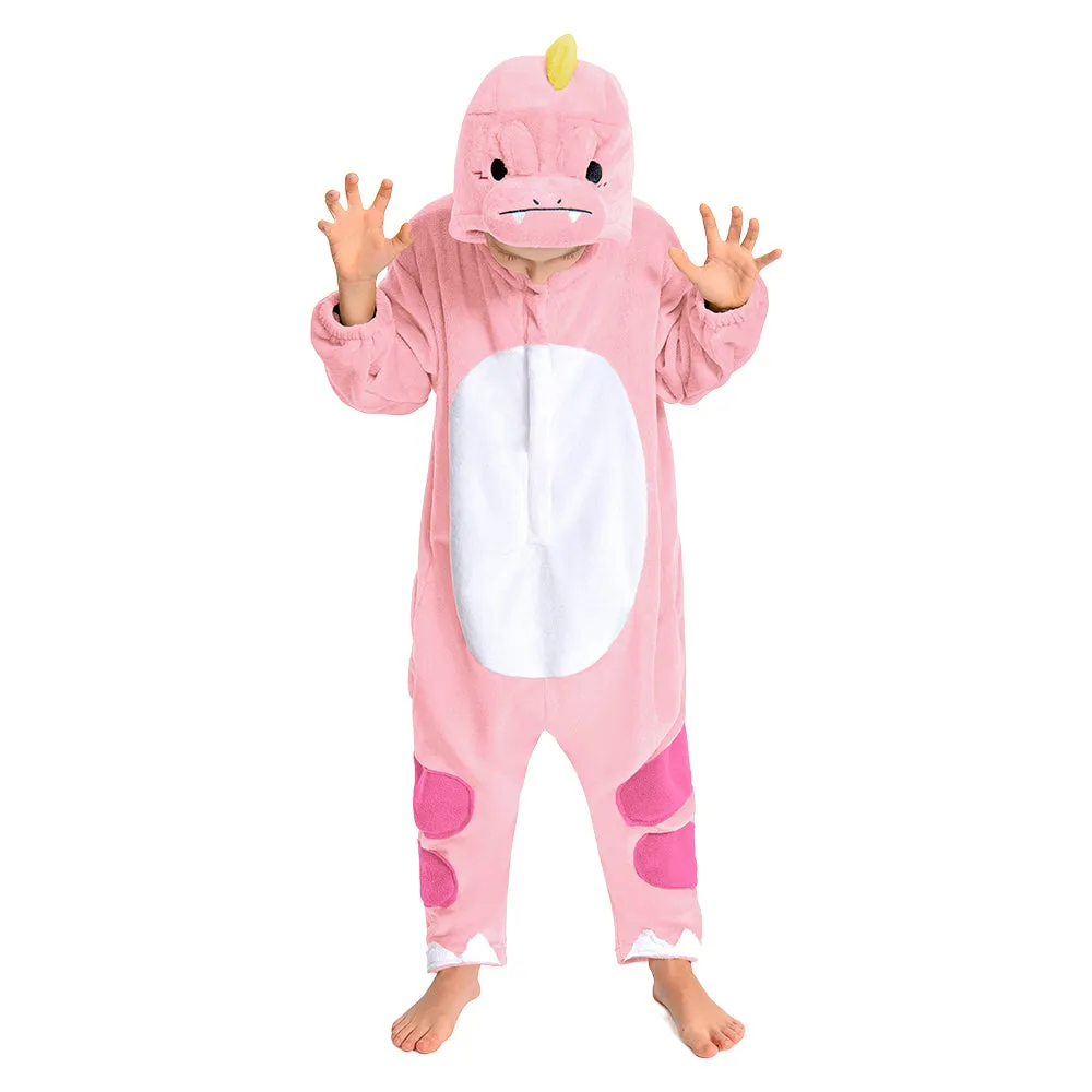 OLAOLA Kids Pink Dinosaur Animal Onesie Plush Soft Flannel Warm Home Pajamas One-Piece Sleepwear