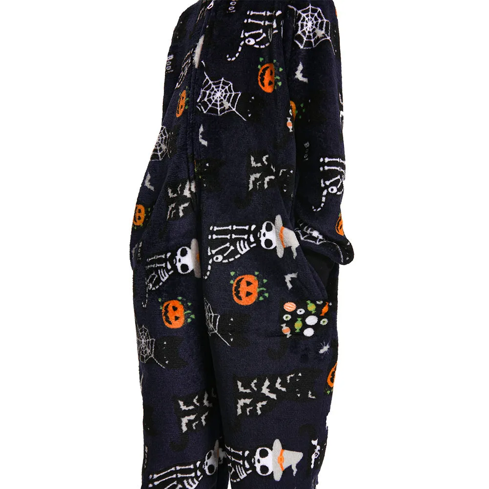 OLAOLA Kids Printed Skull Onesie Halloween Plush Soft Flannel Warm Home Pajamas One-Piece Sleepwear