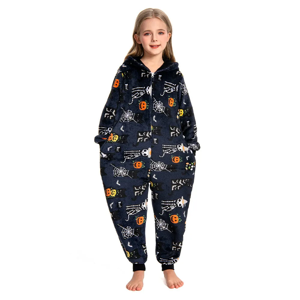 OLAOLA Kids Printed Skull Onesie Halloween Plush Soft Flannel Warm Home Pajamas One-Piece Sleepwear