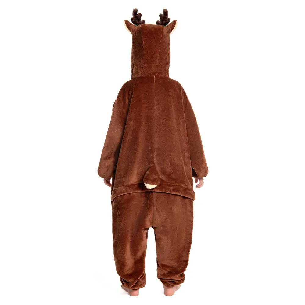 OLAOLA Kids Reindeer Animal Onesie Christmas Plush Soft Flannel Warm Home Pajamas One-Piece Sleepwear