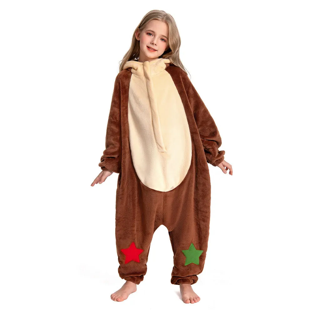 OLAOLA Kids Reindeer Animal Onesie Christmas Plush Soft Flannel Warm Home Pajamas One-Piece Sleepwear