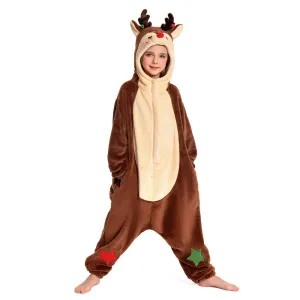 OLAOLA Kids Reindeer Animal Onesie Christmas Plush Soft Flannel Warm Home Pajamas One-Piece Sleepwear