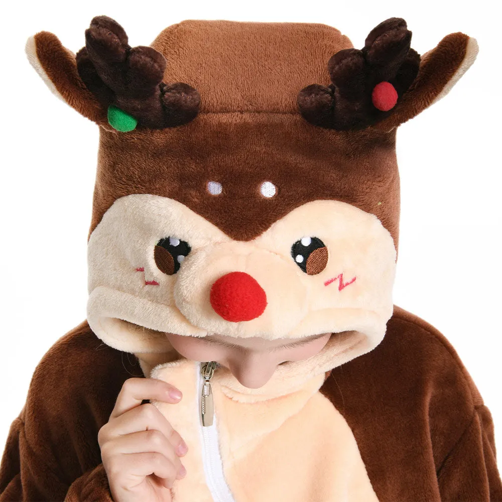 OLAOLA Kids Reindeer Animal Onesie Christmas Plush Soft Flannel Warm Home Pajamas One-Piece Sleepwear