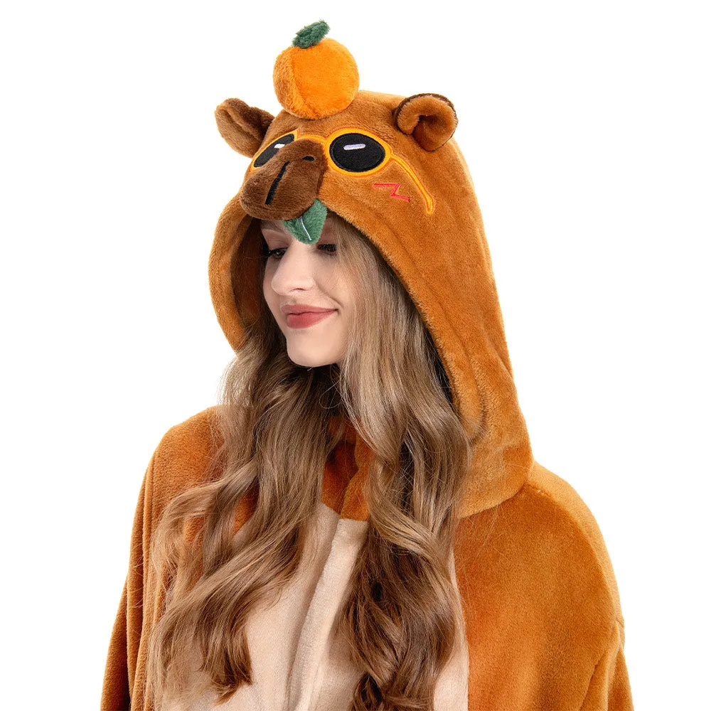 OLAOLA Unisex Adult Plush Capybara Animals Onesie Pajamas Warm Home One-Piece Sleepwear