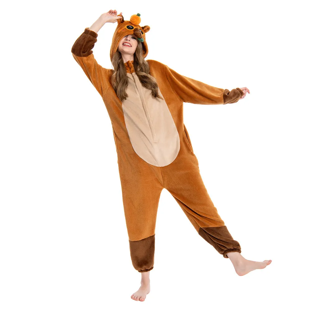 OLAOLA Unisex Adult Plush Capybara Animals Onesie Pajamas Warm Home One-Piece Sleepwear