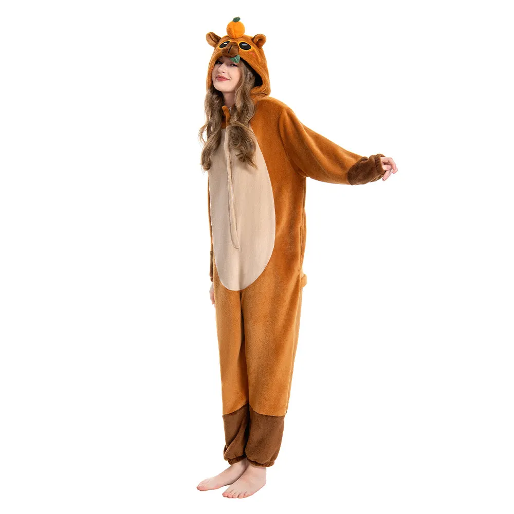 OLAOLA Unisex Adult Plush Capybara Animals Onesie Pajamas Warm Home One-Piece Sleepwear