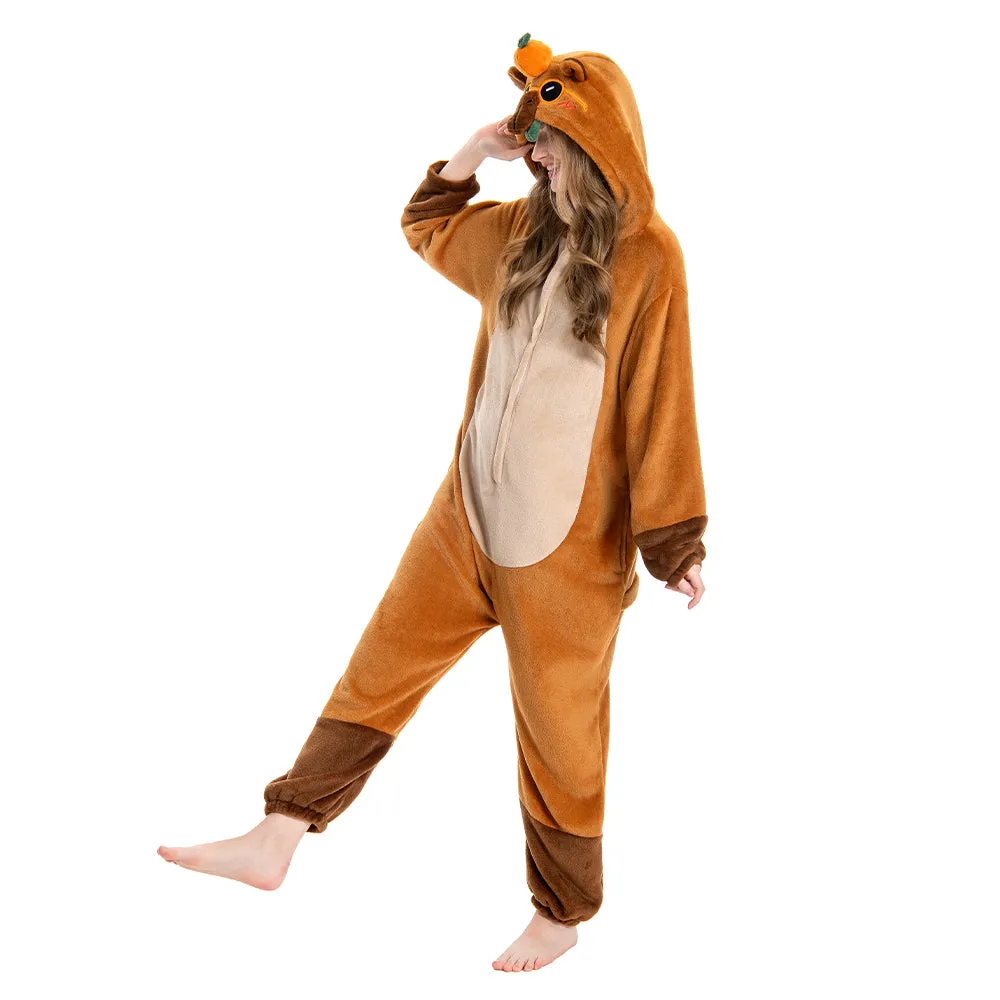 OLAOLA Unisex Adult Plush Capybara Animals Onesie Pajamas Warm Home One-Piece Sleepwear