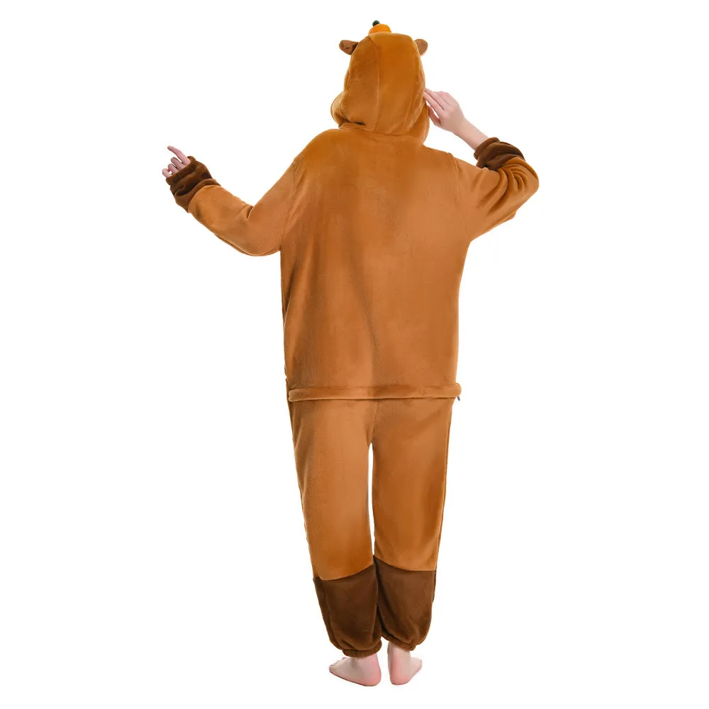 OLAOLA Unisex Adult Plush Capybara Animals Onesie Pajamas Warm Home One-Piece Sleepwear