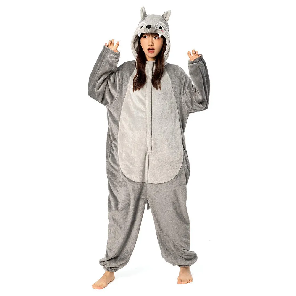 OLAOLA Unisex Adult Plush Wolf Animals Onesie Pajamas Warm Home One-Piece Sleepwear