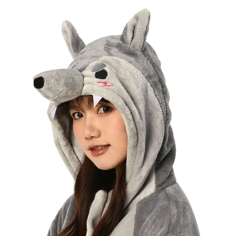 OLAOLA Unisex Adult Plush Wolf Animals Onesie Pajamas Warm Home One-Piece Sleepwear