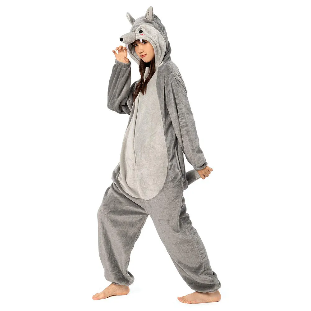 OLAOLA Unisex Adult Plush Wolf Animals Onesie Pajamas Warm Home One-Piece Sleepwear