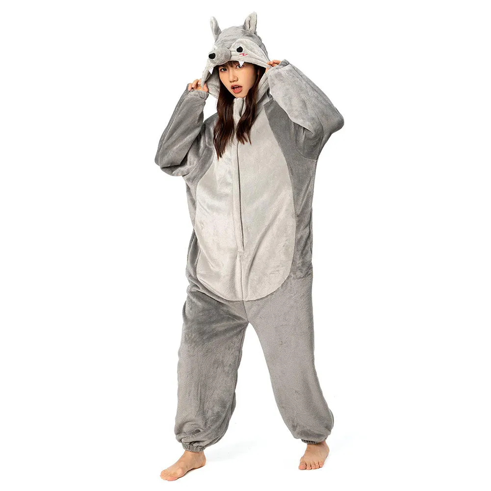 OLAOLA Unisex Adult Plush Wolf Animals Onesie Pajamas Warm Home One-Piece Sleepwear