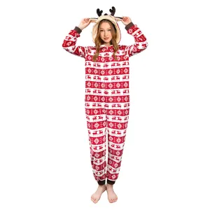 OLAOLA Unisex Adult Printed Christmas Elk Plush Onesie Pajamas Warm Home Sleepwear