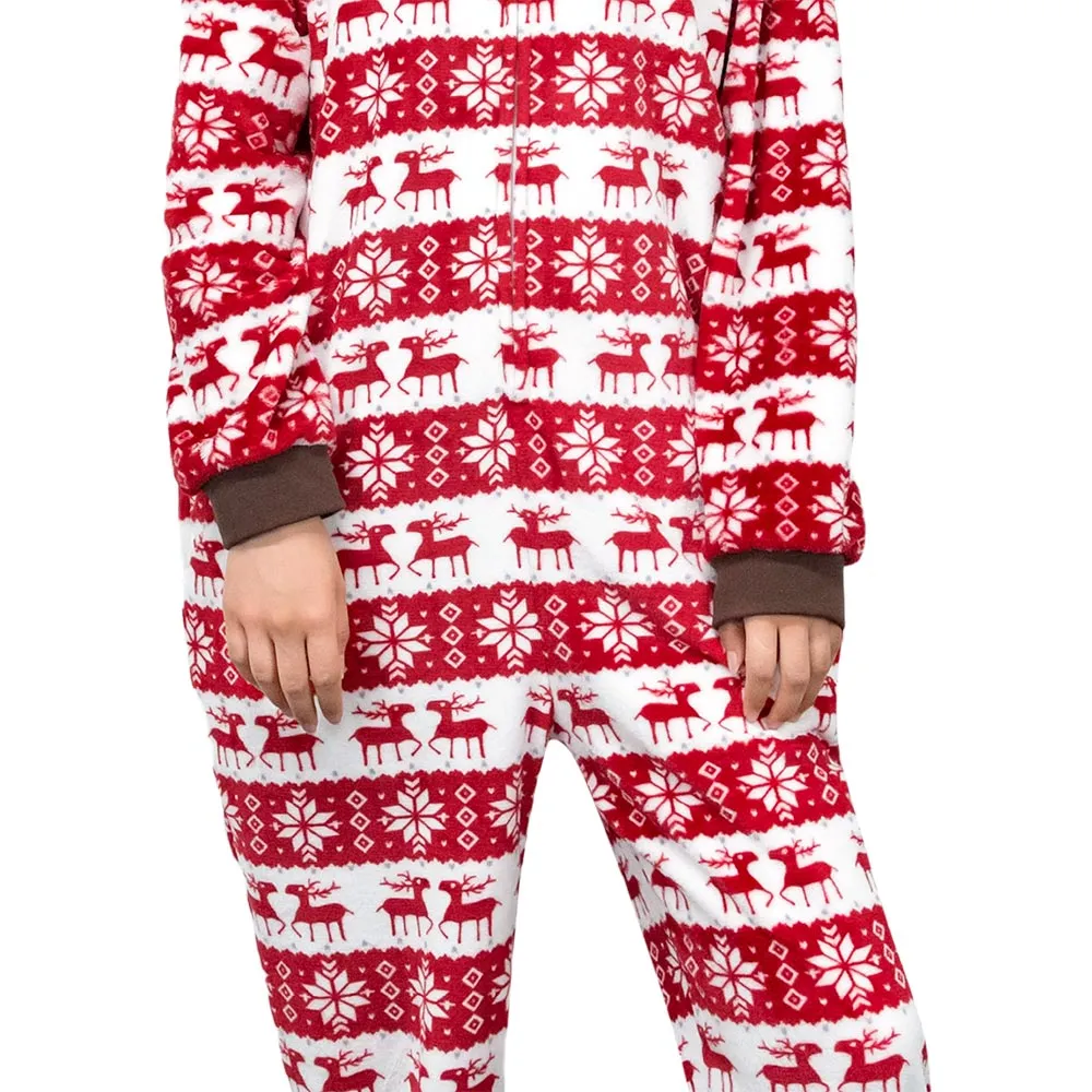 OLAOLA Unisex Adult Printed Christmas Elk Plush Onesie Pajamas Warm Home Sleepwear