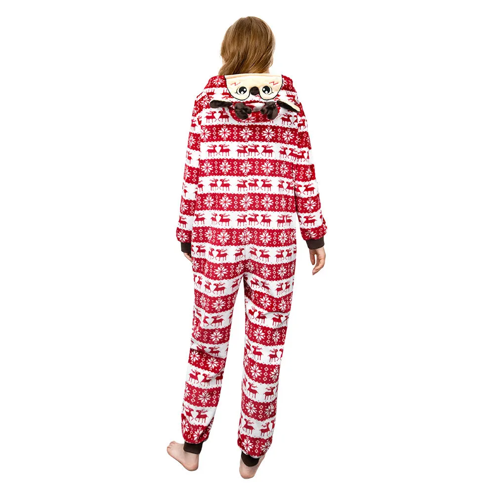 OLAOLA Unisex Adult Printed Christmas Elk Plush Onesie Pajamas Warm Home Sleepwear