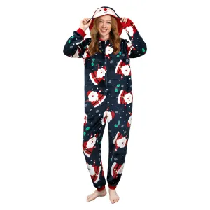 OLAOLA Unisex Adult Printed Santa Claus Christmas Plush Onesie Pajamas Warm Home Sleepwear