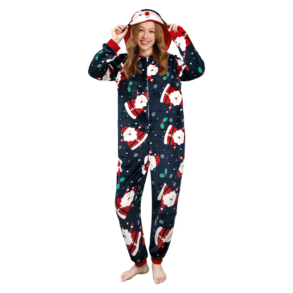 OLAOLA Unisex Adult Printed Santa Claus Christmas Plush Onesie Pajamas Warm Home Sleepwear