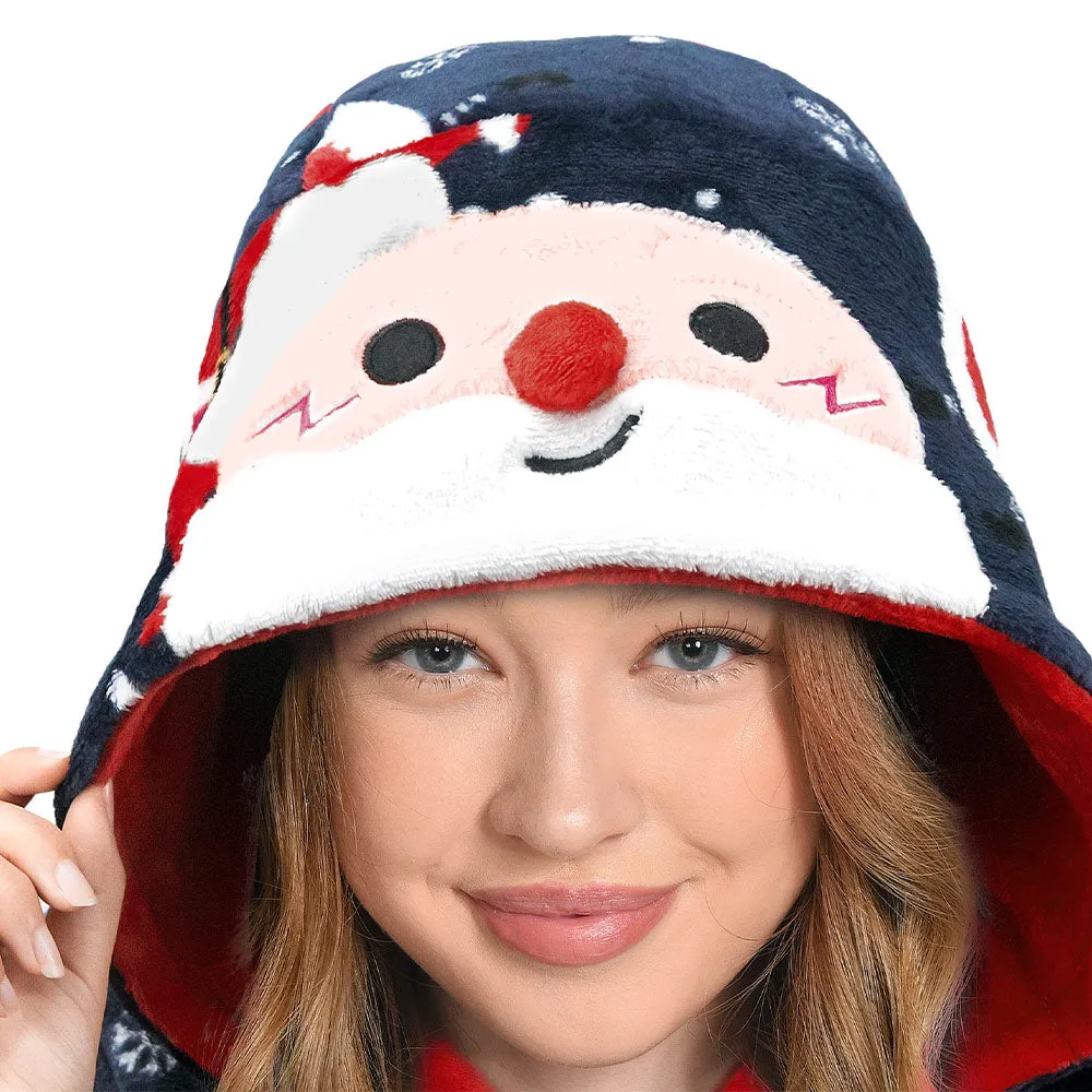OLAOLA Unisex Adult Printed Santa Claus Christmas Plush Onesie Pajamas Warm Home Sleepwear