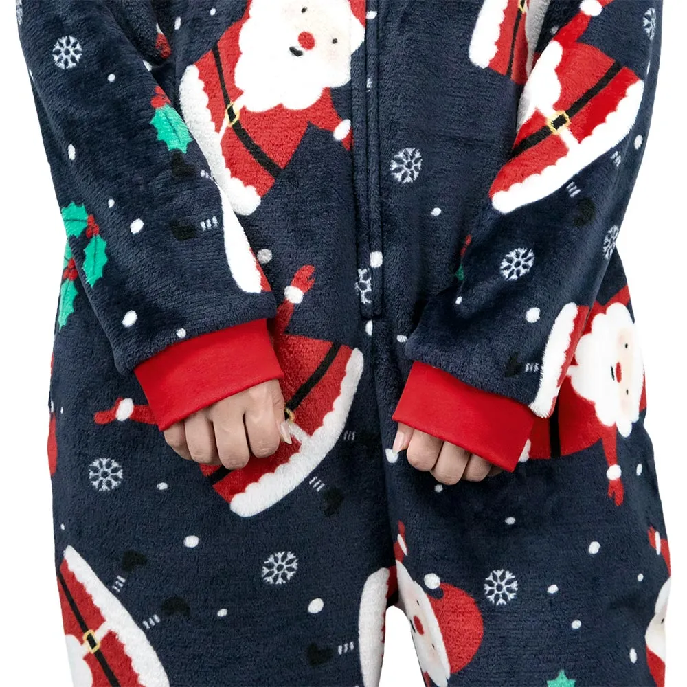 OLAOLA Unisex Adult Printed Santa Claus Christmas Plush Onesie Pajamas Warm Home Sleepwear