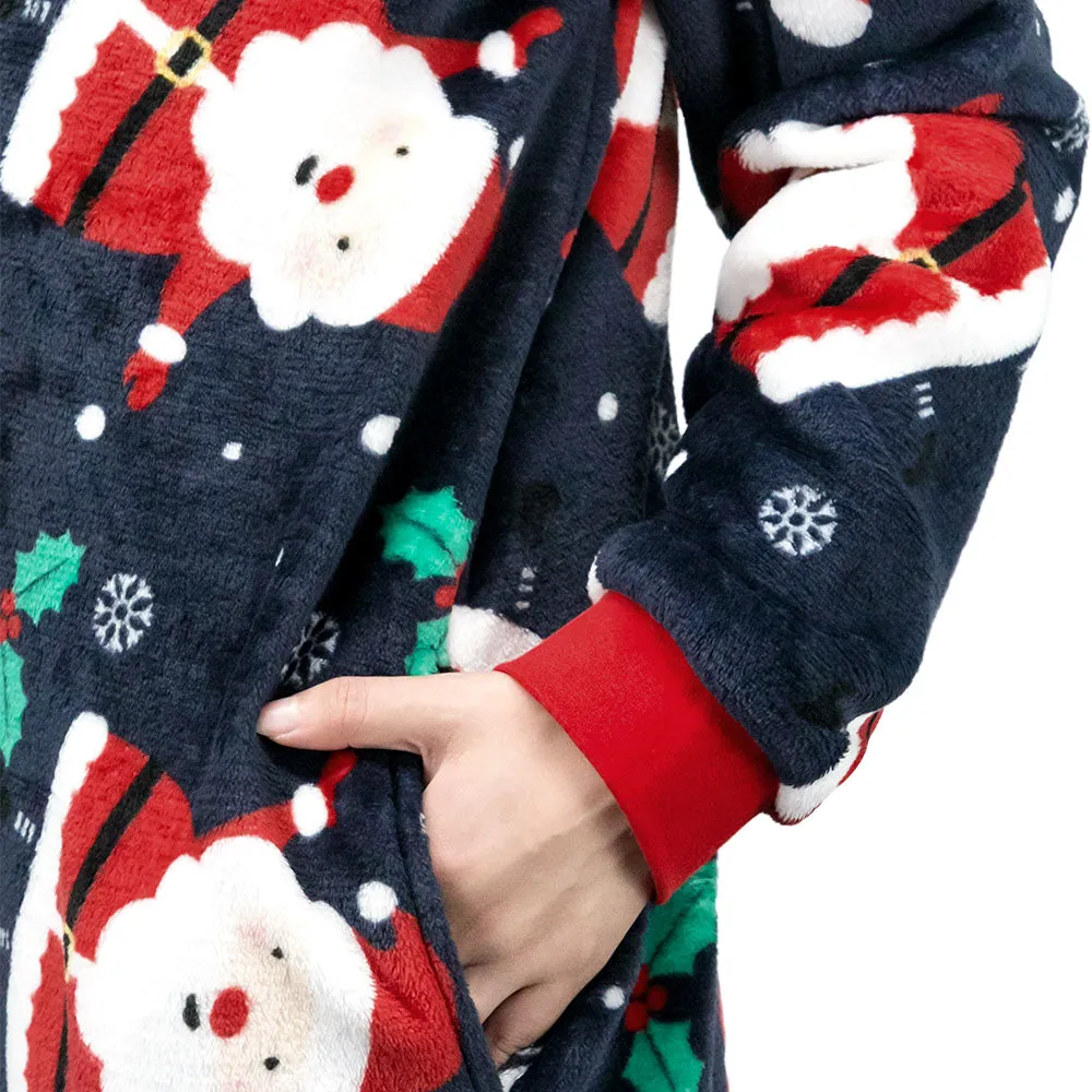 OLAOLA Unisex Adult Printed Santa Claus Christmas Plush Onesie Pajamas Warm Home Sleepwear