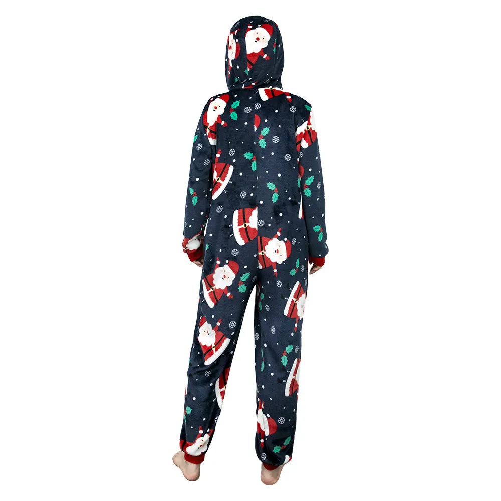 OLAOLA Unisex Adult Printed Santa Claus Christmas Plush Onesie Pajamas Warm Home Sleepwear