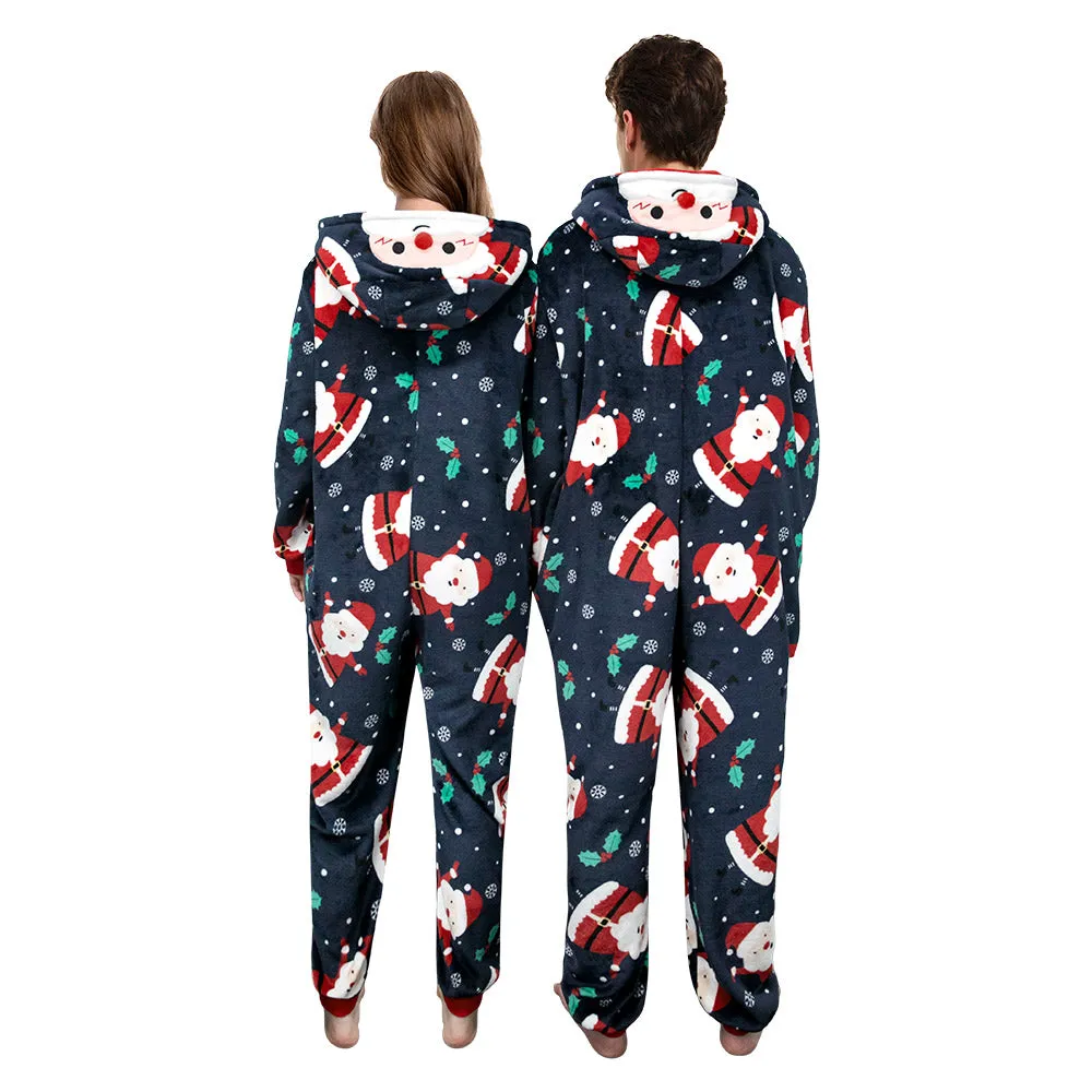 OLAOLA Unisex Adult Printed Santa Claus Christmas Plush Onesie Pajamas Warm Home Sleepwear