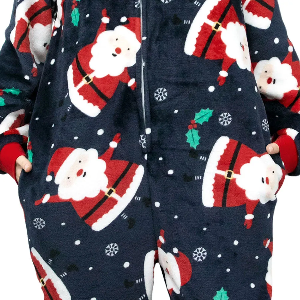 OLAOLA Unisex Adult Printed Santa Claus Christmas Plush Onesie Pajamas Warm Home Sleepwear