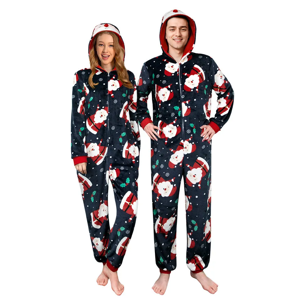 OLAOLA Unisex Adult Printed Santa Claus Christmas Plush Onesie Pajamas Warm Home Sleepwear