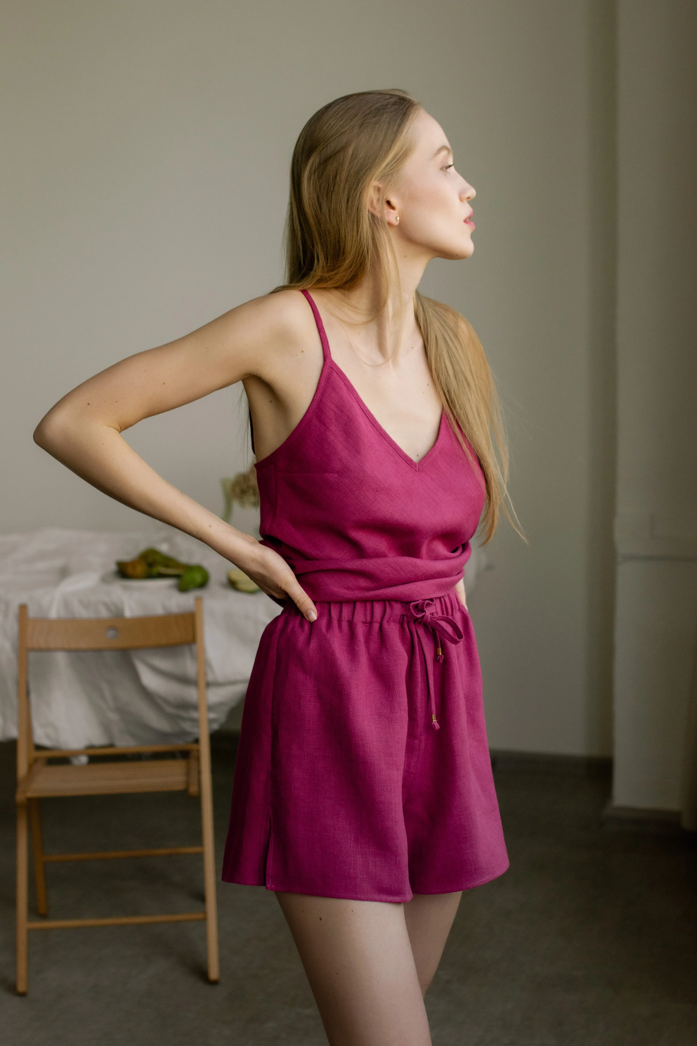OLIVIA LINEN PYJAMA SET - FUCHSIA