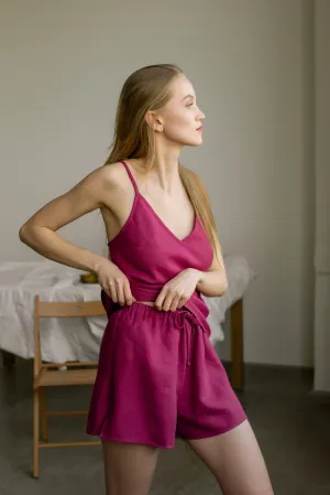 OLIVIA LINEN PYJAMA SET - FUCHSIA