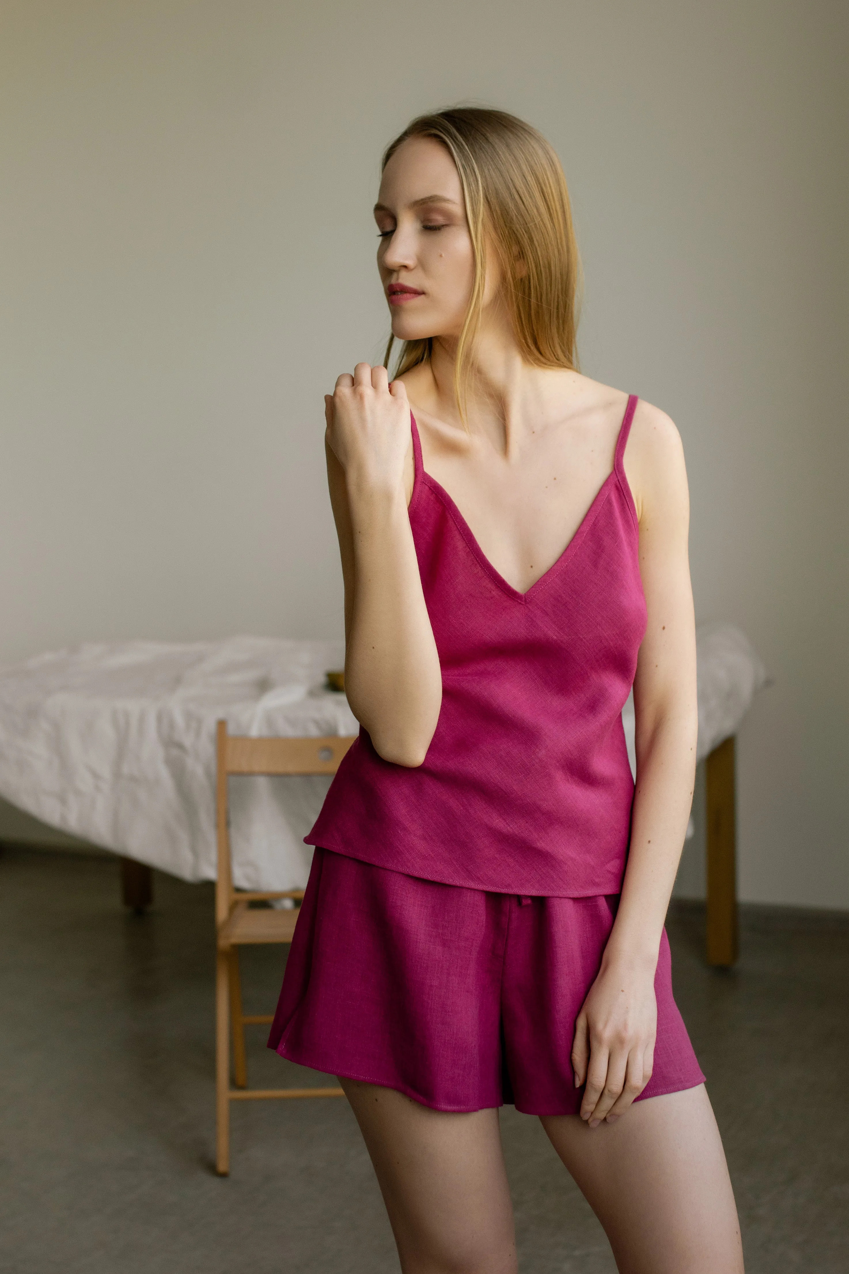 OLIVIA LINEN PYJAMA SET - FUCHSIA