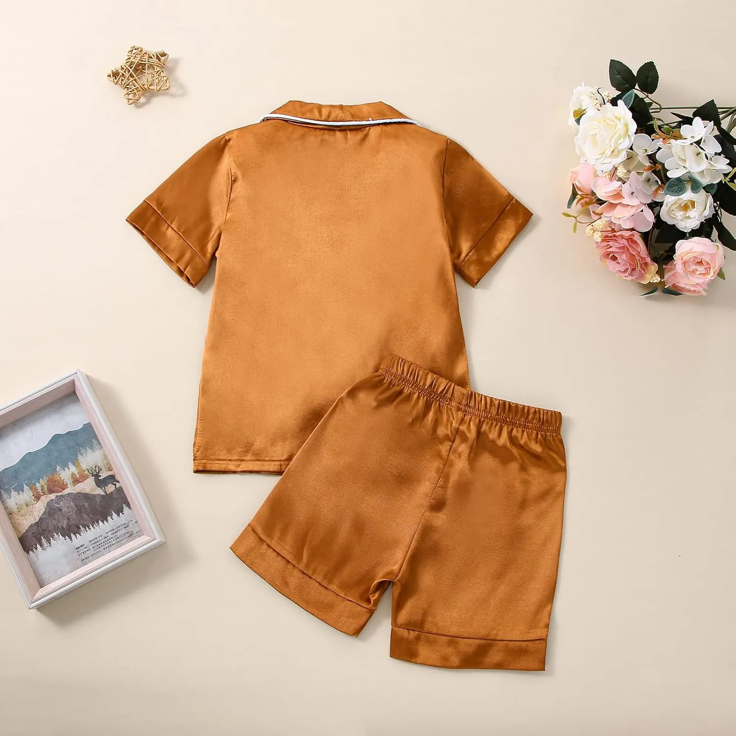 One Opening Boy Girl Baby Satin Toddler Pajamas Button Down Sleep Suit Kids Pjs Set