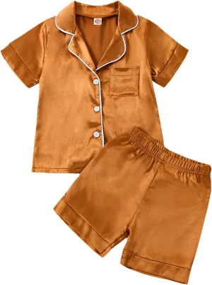 One Opening Boy Girl Baby Satin Toddler Pajamas Button Down Sleep Suit Kids Pjs Set