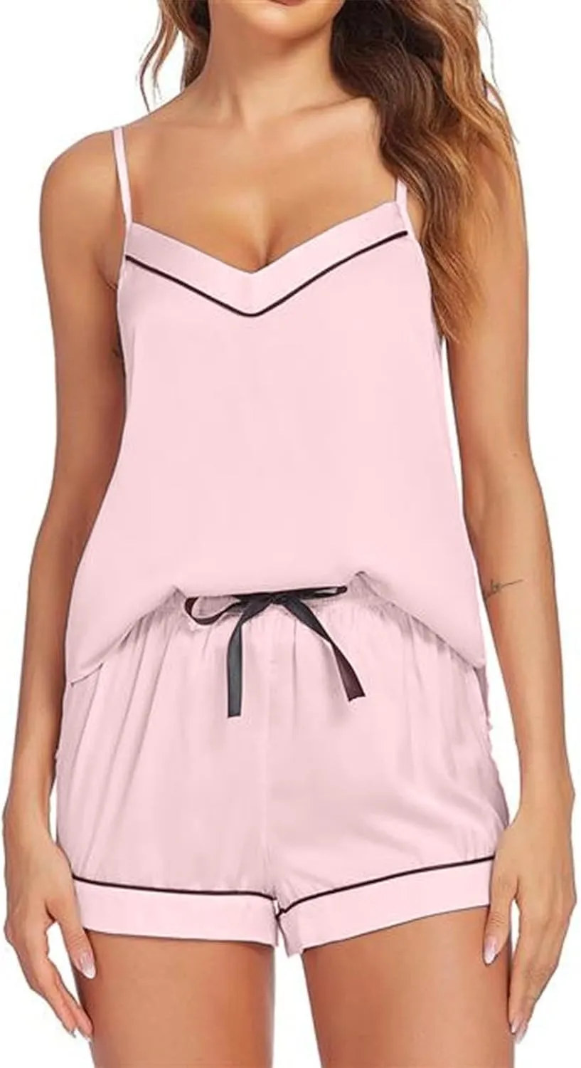 Oplxuo Women's Pajamas Soft Sleepwear Lingerie Cami Shorts Set Nightwear