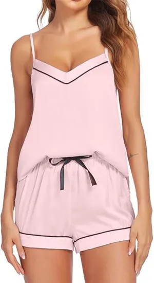 Oplxuo Women's Pajamas Soft Sleepwear Lingerie Cami Shorts Set Nightwear