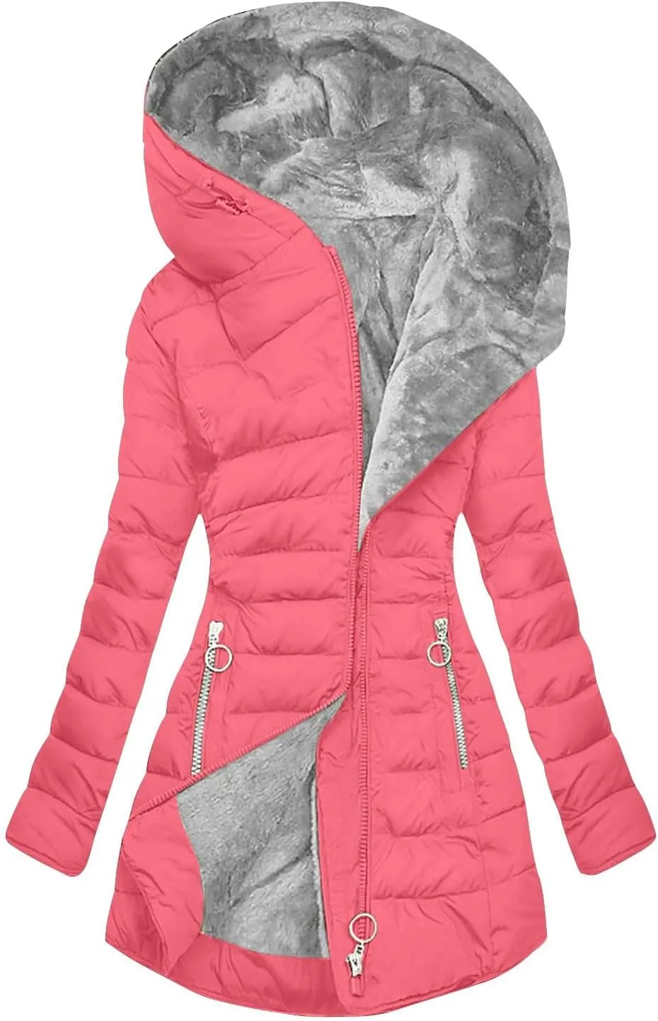 Oplxuo Womens Winter Coats Thickened Sherpa Fleece Lined Warm Quilted Jackets Zip Up Hoodie Windproof Outerwear with Fur Hood