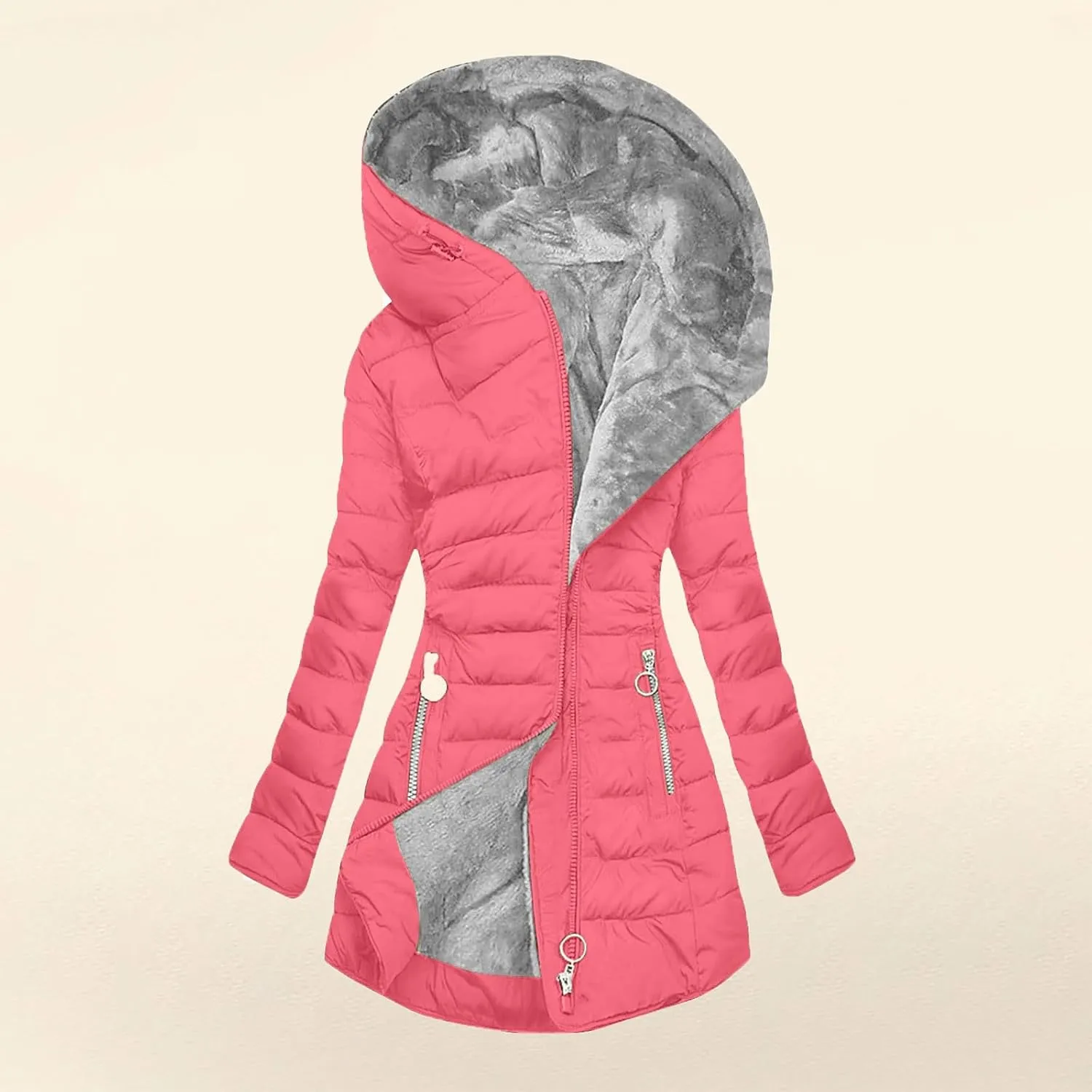 Oplxuo Womens Winter Coats Thickened Sherpa Fleece Lined Warm Quilted Jackets Zip Up Hoodie Windproof Outerwear with Fur Hood