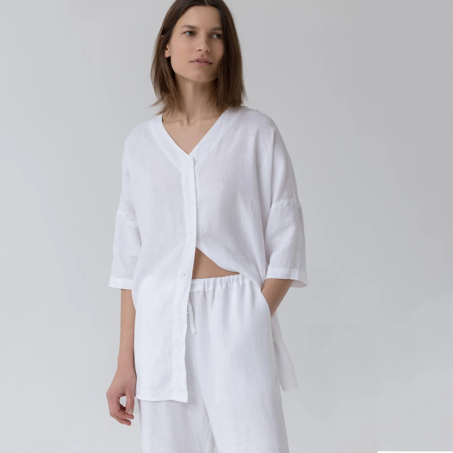 Optical White Linen Loungewear Set