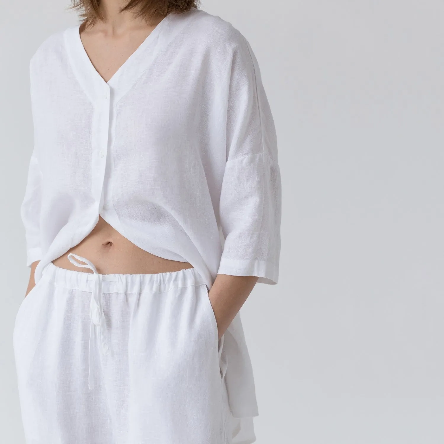 Optical White Linen Loungewear Set