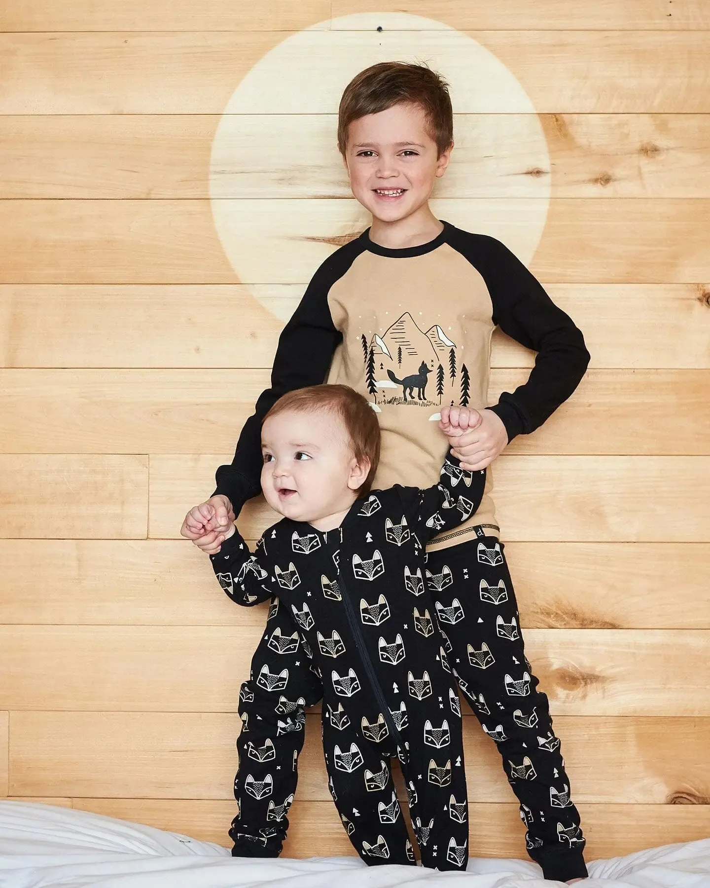 Organic Cotton Two Piece Pajama Set Black Printed Fox