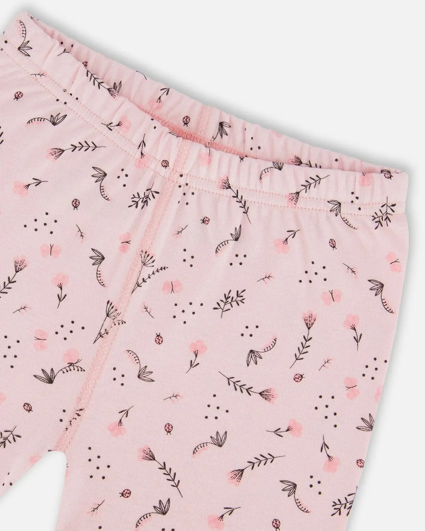 Organic Cotton Two-Piece Short Pajama Set Small Pink Flowers On Pale Pink Background