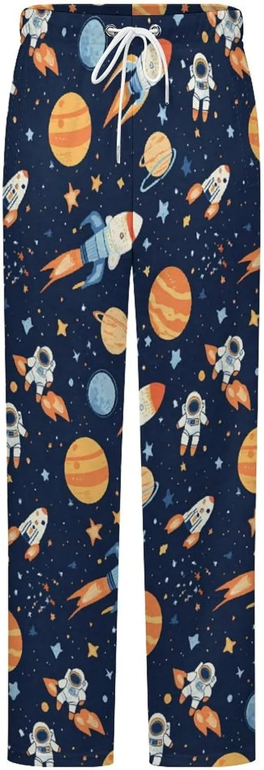 Outer-Space Astronaut Rocket Women's Pajama Pants Fleece Warm Pj Bottoms Sleepwear Lounge Pants Loungewear