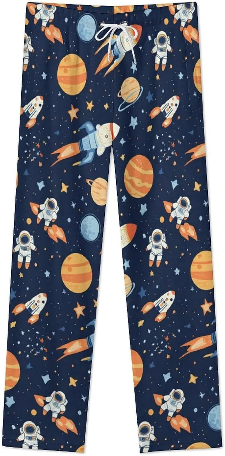 Outer-Space Astronaut Rocket Women's Pajama Pants Fleece Warm Pj Bottoms Sleepwear Lounge Pants Loungewear