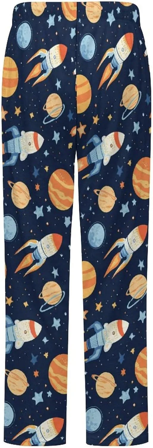 Outer-Space Astronaut Rocket Women's Pajama Pants Fleece Warm Pj Bottoms Sleepwear Lounge Pants Loungewear