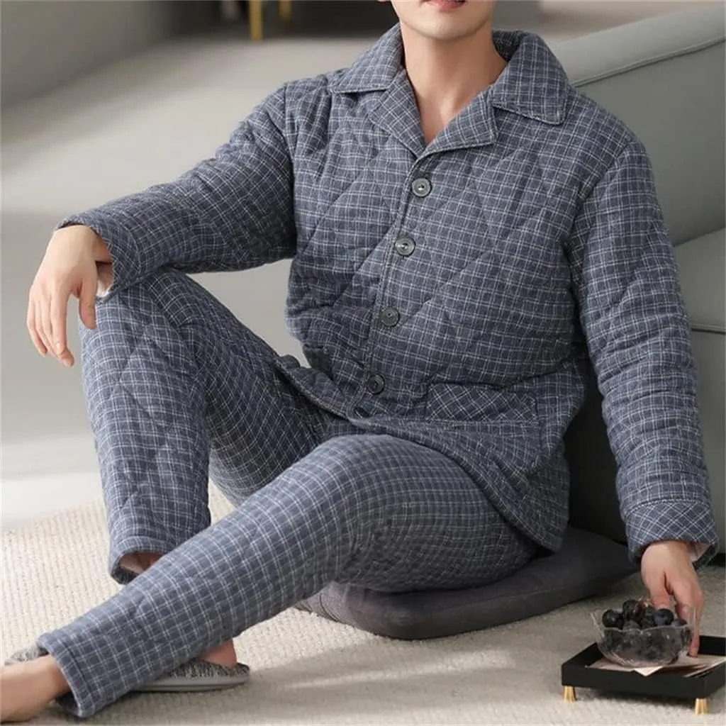 Padded Home Service Pajamas Men's Winter Thickened Plus Velvet Cotton Autumn And Winter Flannel