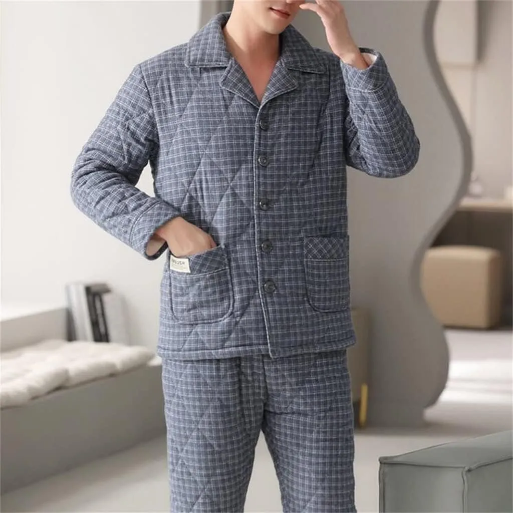 Padded Home Service Pajamas Men's Winter Thickened Plus Velvet Cotton Autumn And Winter Flannel