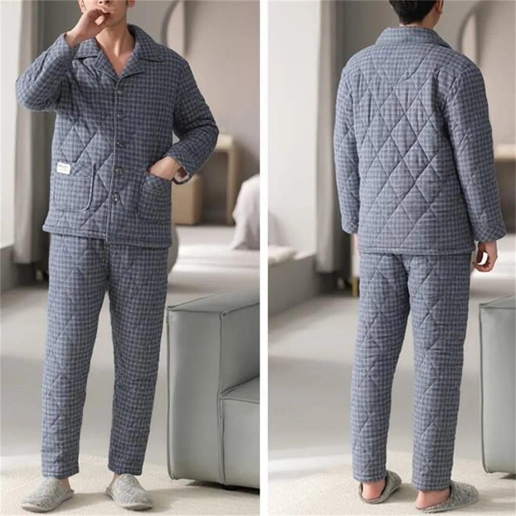 Padded Home Service Pajamas Men's Winter Thickened Plus Velvet Cotton Autumn And Winter Flannel